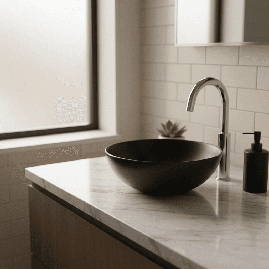Custom vanity and cabinetry installation with modern fixtures